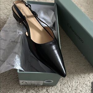 C.Paravano Black Pointed Toe Slingback Flats